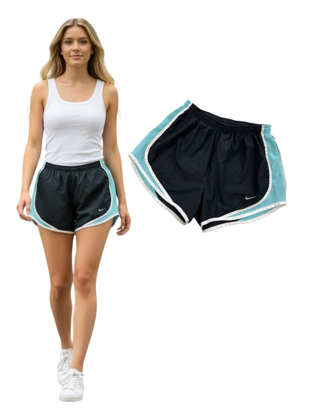 Nike Dri-FIT Tempo Running Shorts Black Light Blue Trim Size XS Extra Small
